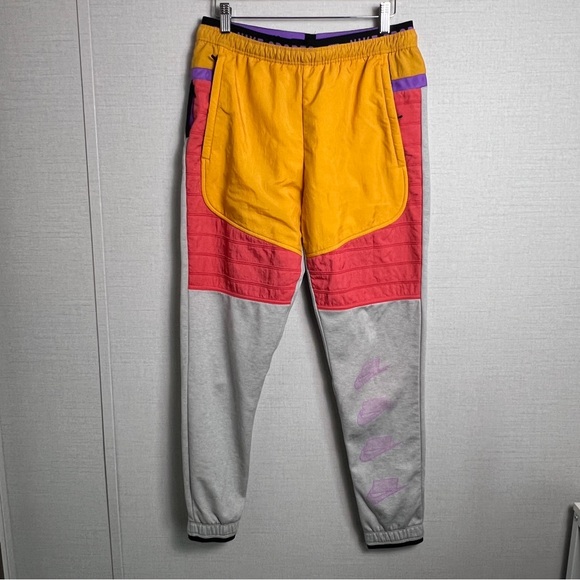Nike Therma Fleece PX Sweatpants "Joker" Retro Gray‎ Yellow Orange Men’s Size S - Picture 2 of 9
